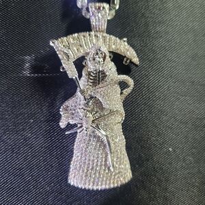 Custom Solid Sterling Silver Grim Reaper Pendant With 5ct Moissanite. High Qual